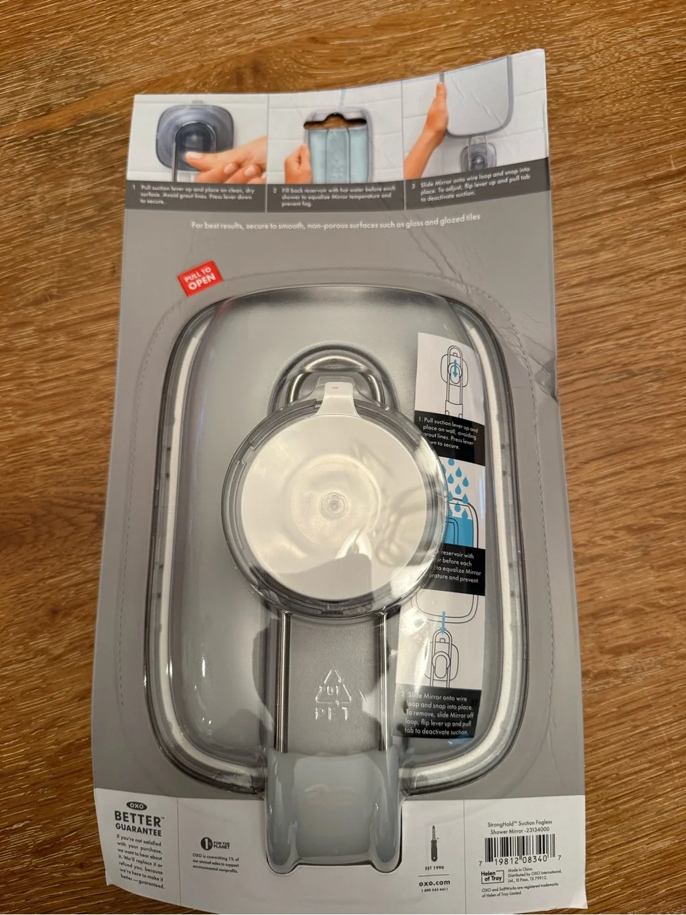OXO SoftWorks Gray Fogless Shower Mirror with White Suction Lever
